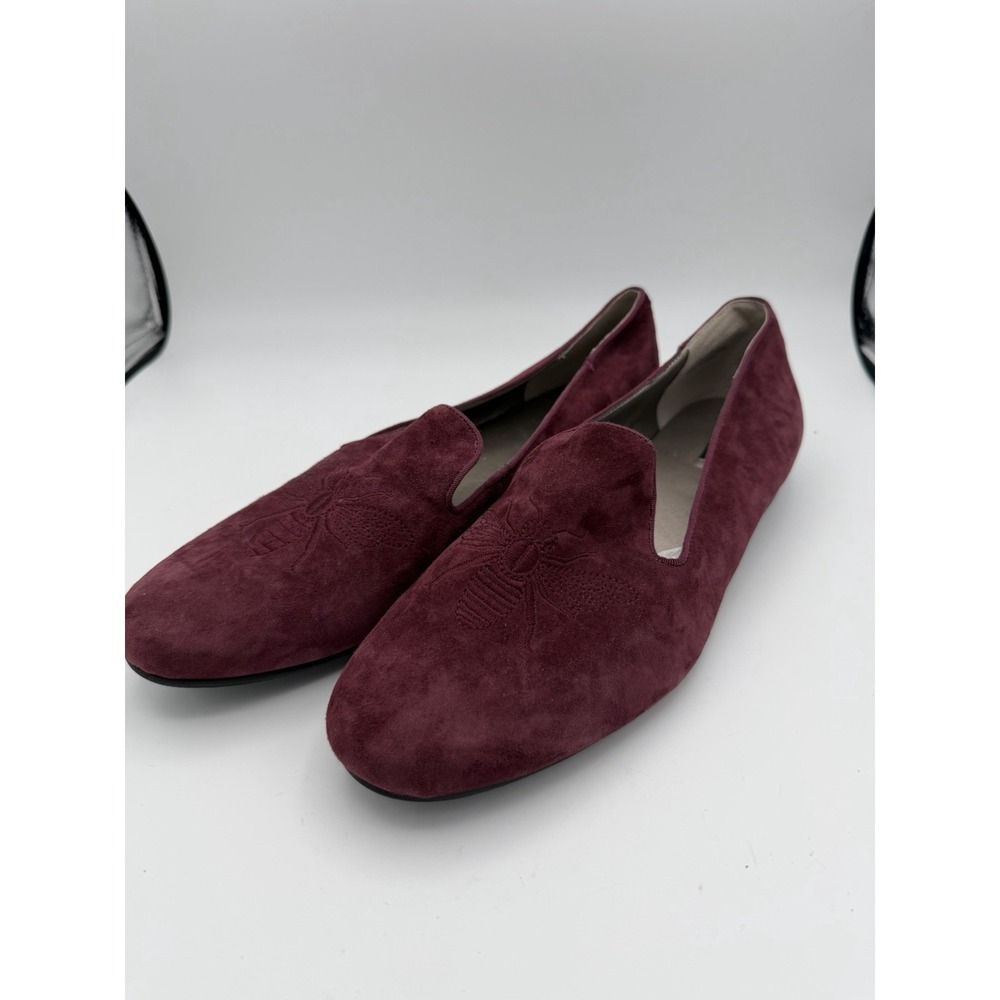 Array Bee Embroidered Burgundy Suede Flats Womens 12M           ‎ 1691